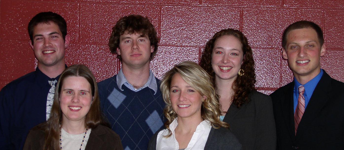 2009 Honors photo of Nicole Carpehart, Emily Dawes, Charles Spencer, Samuel Needham, Rosemary Arnold and Mark Robison